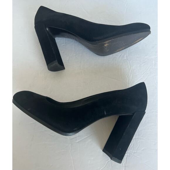 Stuart Weitzman Black Suede Almond Toe Block High Heel Slip On Pump Shoes 8.5M - Picture 7 of 11